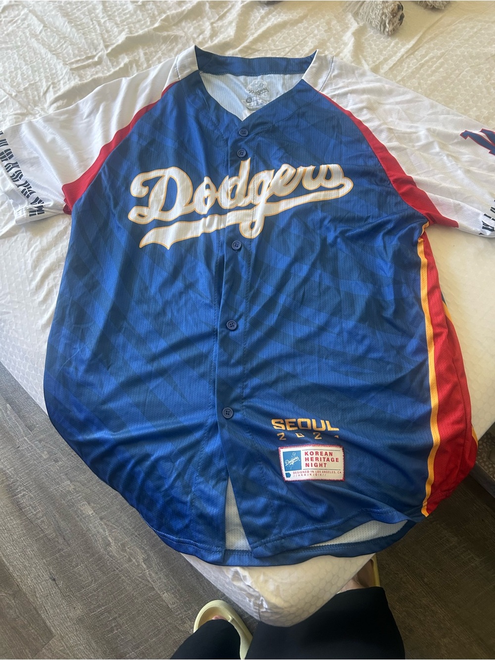 Dodgers Seoul Baseball Jersey - Blue with Red & Yellow Trim